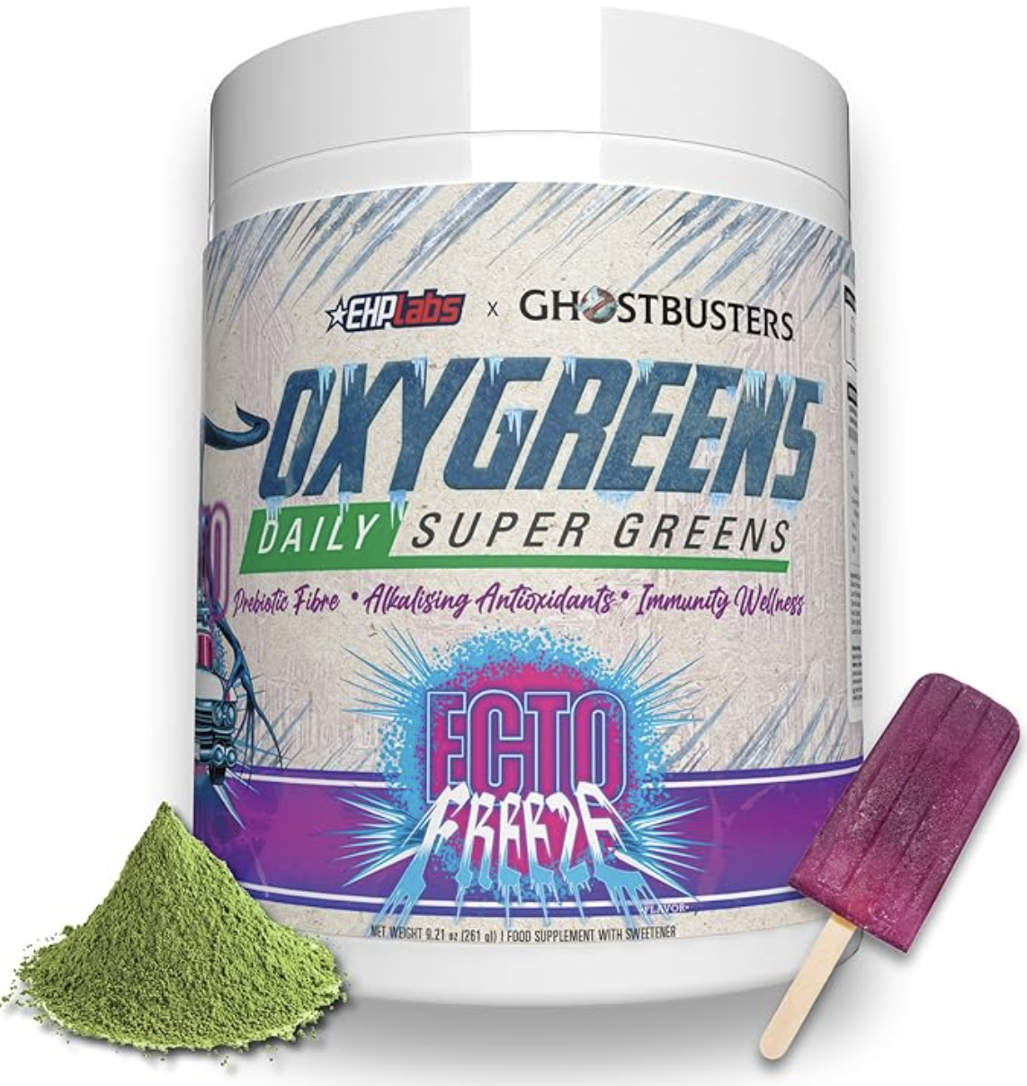 EHPlabs x Ghostbusters Frozen Empire: OxyGreens Super Greens Powder Superfood - Spirulina & Greens Supplement w/Prebiotic Fibre, Antioxidants & Immunity Support. Ecto Freeze (Grape Lollipop) 30 Serve