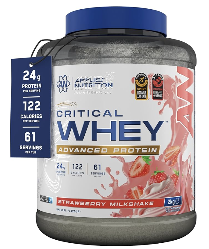 Applied Nutrition Critical Whey Protein Powder – 24g Protein per Serving, High Protein Powder, Protein Shake with BCAAs & Glutamine – Muscle Growth & Recovery (2Kg - 61 Servings)(Strawberry)