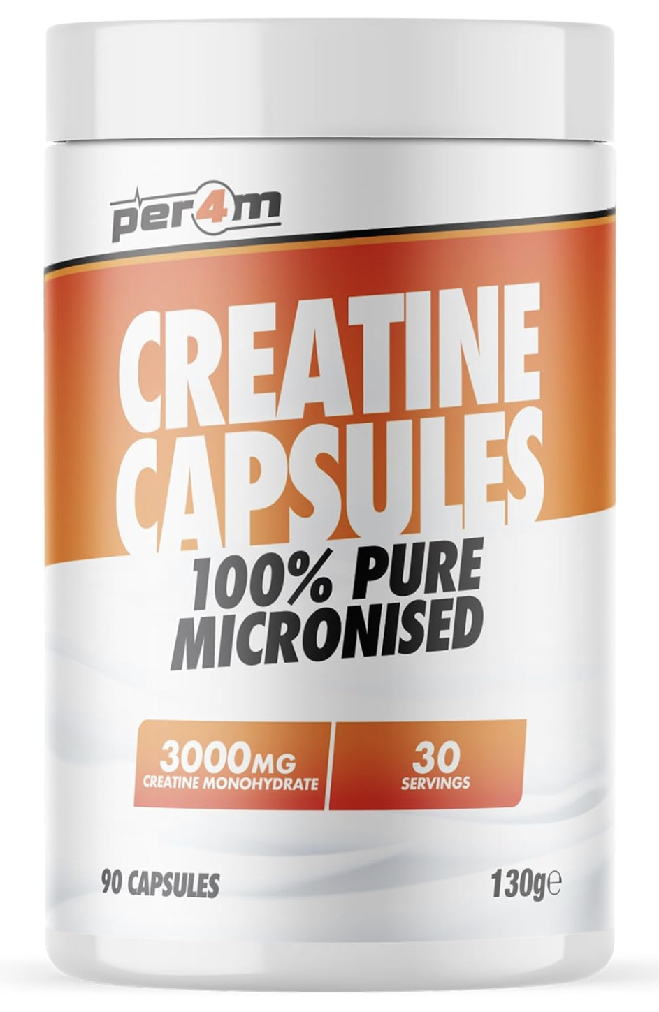 Per4m Creatine Powder | 100% Pure Micronised Creatine Monohydrate | 3000mg of Creatine | 30 Servings (90 Capsules, Unflavoured)