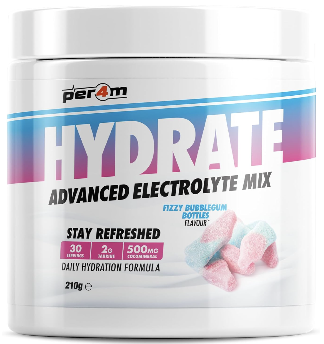 Per4m Hydrate Electrolyte Mix Powder | 210g (Fizzy Bubblegum Bottle)